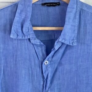 Monterosso Italy Linen Button Down Shirt M Women Long Sleeve Cornflower Blue